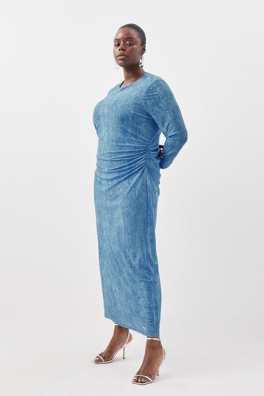 Long sleeve denim wrap dress sale